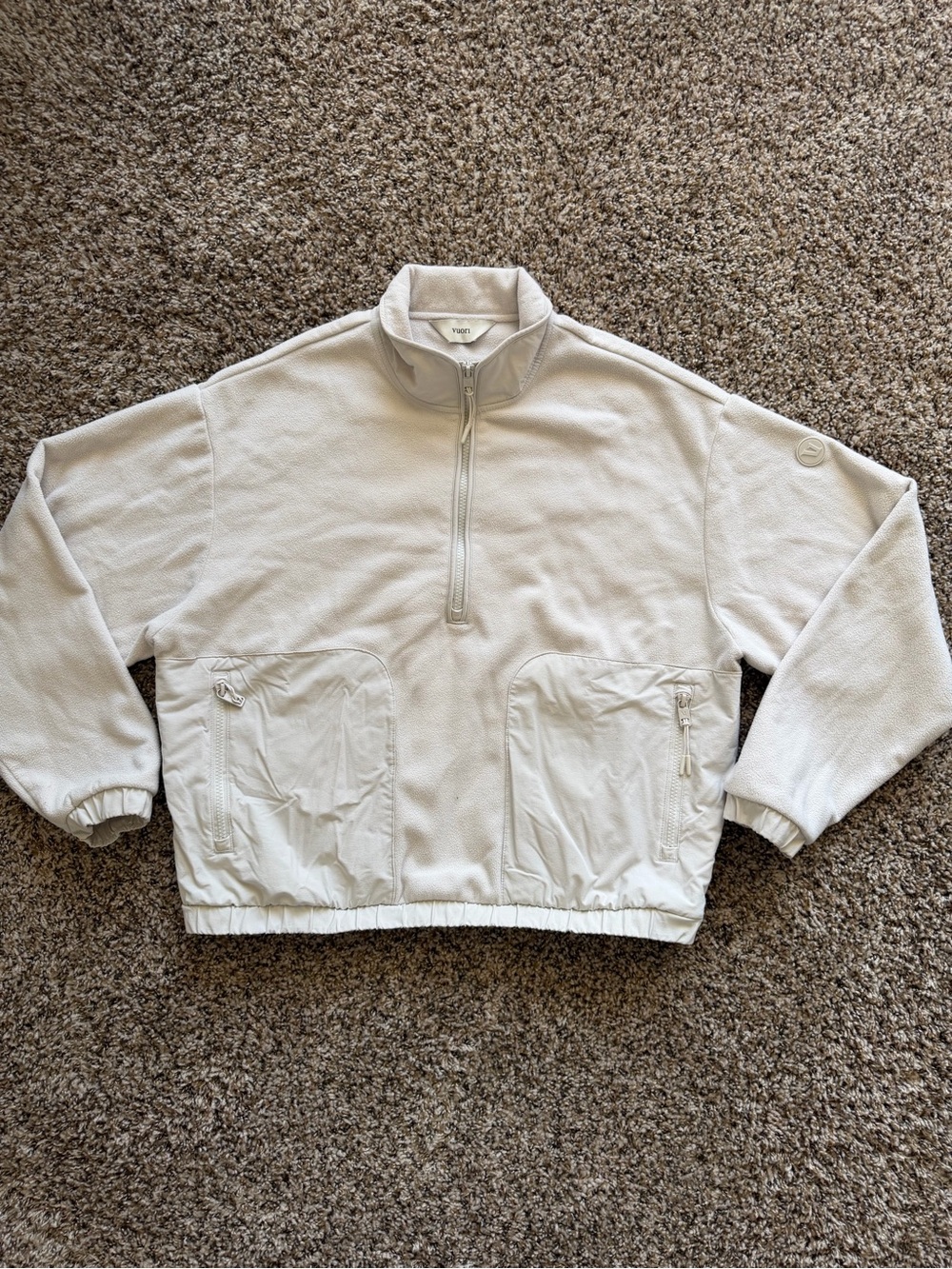 Vuori Aspen Half Zip Jacket Polartec Womens Large White Fleece Pocket VW559